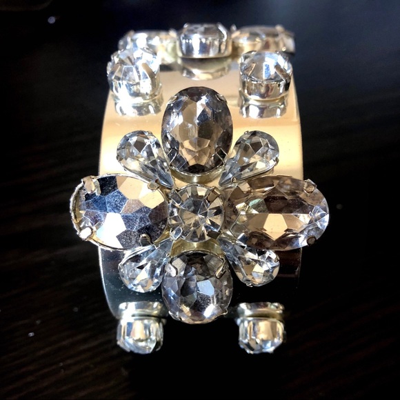 Polished Silver Cuff with Raised Crystal Stones 💎 - Picture 3 of 5